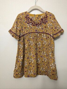 Sergent Major Girls' Mustard Floral Ruffle Dress 3 T